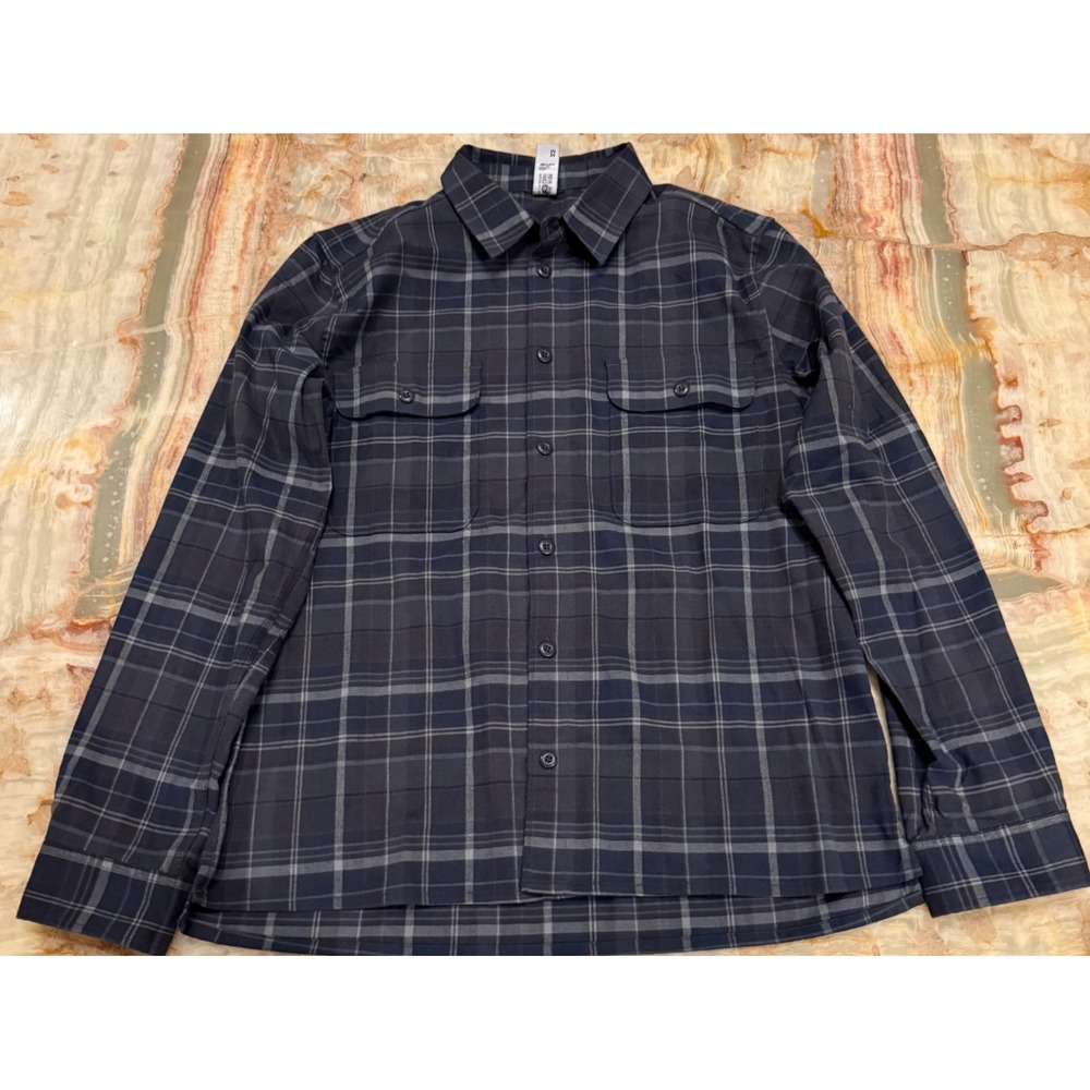 Mountain Hardwear Button Up Shirt Mens Blue Plaid Long Sleeve Dad Outdoor Size M